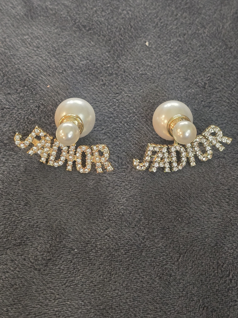 Dior Crystal Pearl Statement Earrings - Gold and White